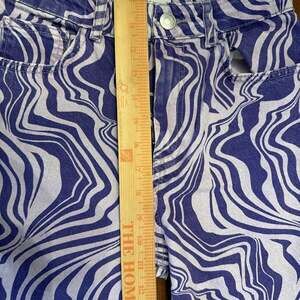 ZARA Purple and White Abstract Swirl Print High Rise Straight Leg Jeans